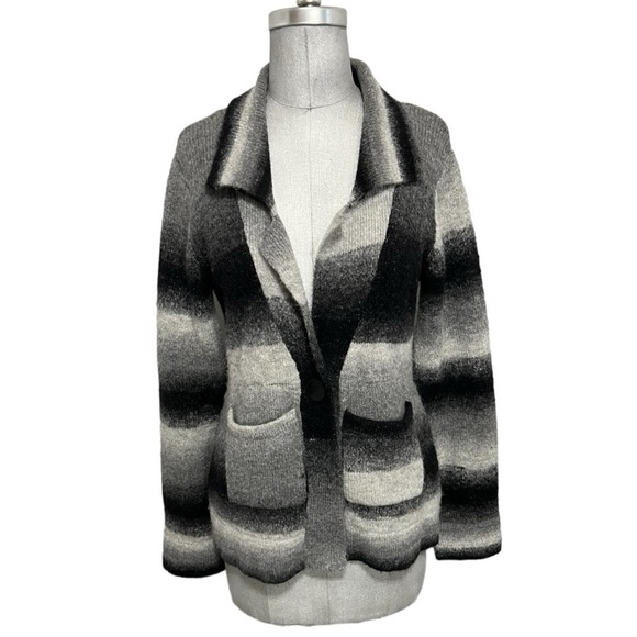 My Tribe Black & Gray Striped Long Sleeve Wool Blend Cardigan Size M - Picture 2 of 8